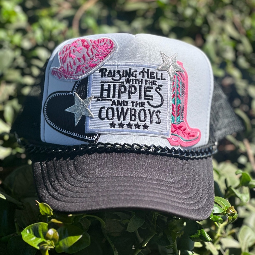 Trucker hat raising hell with the cowboys and the hippies with removable chain